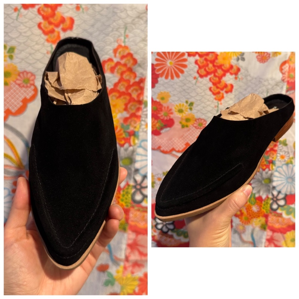 Kelsi Dagger Brooklyn Black Suede Pointed Toe Mule Slides Slip On